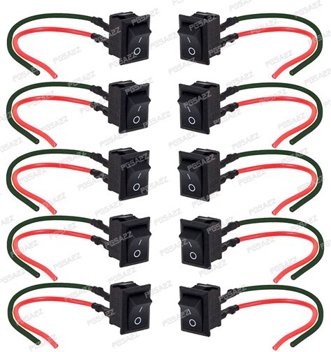 Pack Of Black Mini Rocker Switches With Attached Wires Spst Pin