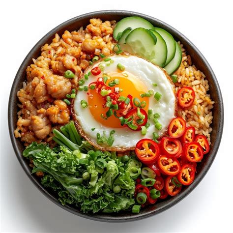 Premium Photo Illustration White Bg Delicious Nasi Goreng Top View Photo