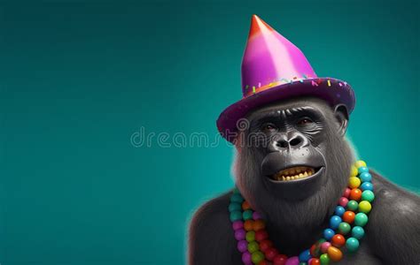 Creative Animal Concept Gorilla In Party Cone Hat Necklace Bowtie