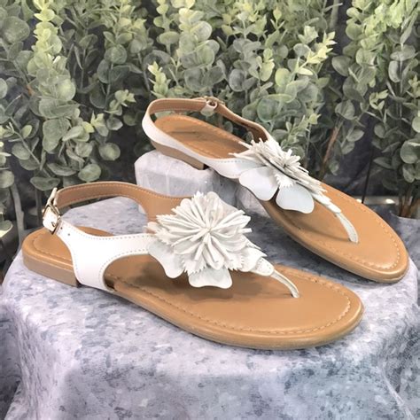 Mariella Shoes Mariella Made In Italy White Leather Flower Thong Sandals Wms 8mlike New