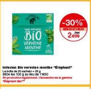 Promo Infusion Bio Verveine Menthe El Phant Chez Monoprix