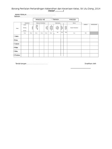 PDF Borang Penilaian Pertandingan Kebersihan Dan Keceriaan Kelas Docx