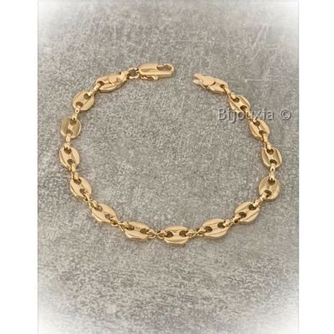 Bracelet Maille Grain de Café 21cm X 6 5 mm Plaqué Or Homme Femme