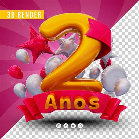 Número 2 Anos De Aniversário Rosa Selo 3d Para Composição Psd Download