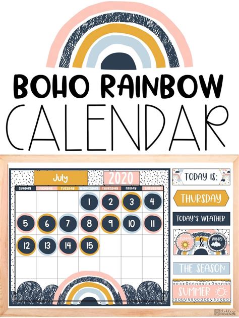 Boho Rainbow Calendar Kit Flip Calendar And Wall Calendar Kit Editable Classroom Calendar