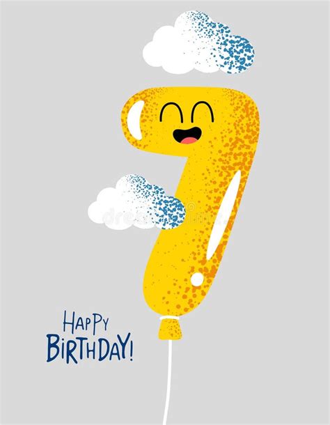 Funny Happy Birthday T Card Number 7 Balloon Stock Illustration