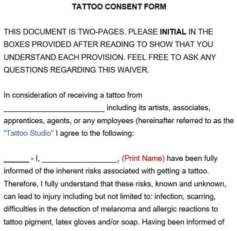 Printable Tattoo Consent Form Templates Consent Forms How To Get