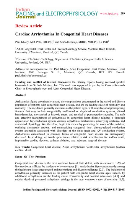 Pdf Cardiac Arrhythmias In Congenital Heart Diseases