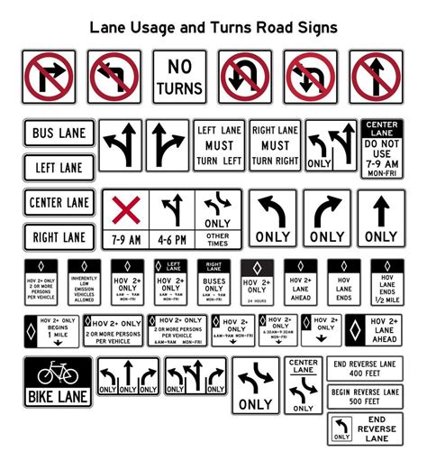 Lane usage and turns road signs. Vector road signs. 13709860 Vector Art at Vecteezy