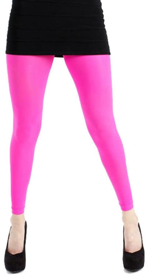 Neon Pink Footless Tights Opaque For Women From Ankles To Etsy