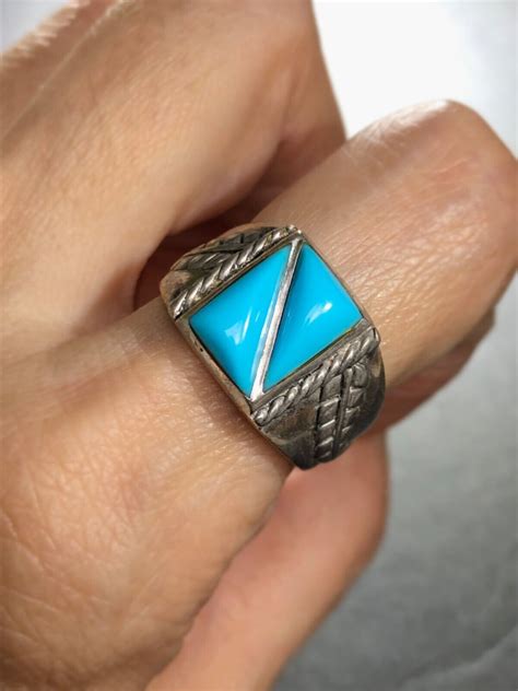 Vintage Zuni Signet Men S Ring Sleeping Beauty Turquo Gem