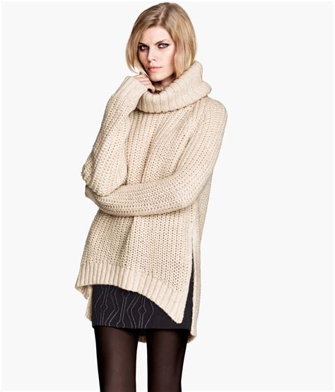 Lyst Handm Pattern Knit Polo Neck Jumper In Natural