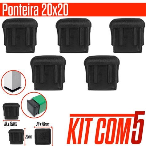 Tampa Ponteira Plastica 5un 20x20 Preta Interna Abaulada Mesa Quadrada