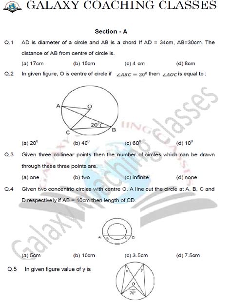 Worksheet Of Circles Class 9