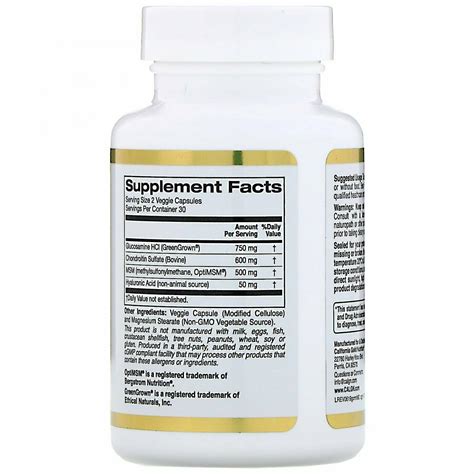 Glucosamine Chondroitin Msm Plus Hyaluronic Acid 60 Veggie Capsules By California Gold Nutrition