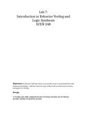 Lab Docx Lab Introduction To Behavior Verilog And Logic