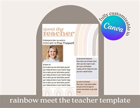 Rainbow Meet The Teacher Canva Template Meet The Teacher Printable