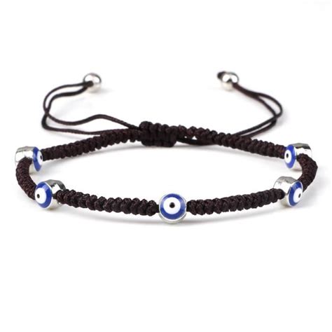 Bracelet porte bonheur turc bleu mauvais œil perles corde tressée