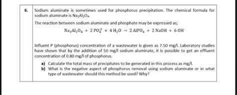 Solved Sodium aluminate is sometimes used for phosphorus | Chegg.com