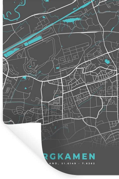 Muurstickers Stadskaart Plattegrond Duitsland Blauw Bergkamen