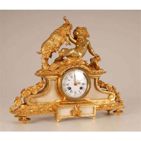 Antique 19th Century Gilt Bronze Cherub Mantel Clock With Mythological God Bacchus Decoration