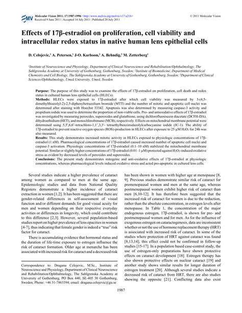 Pdf Effects Of 17β Estradiol On Proliferation Cell Viability And