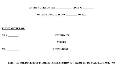 Format For Divorce Petition Under Section 131ia Hma Cruelty Ground