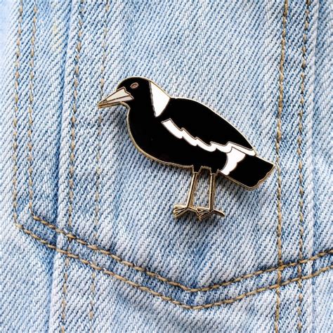 Australian Magpie Hard Enamel Pin Maggie Pinback Button Wild Birds