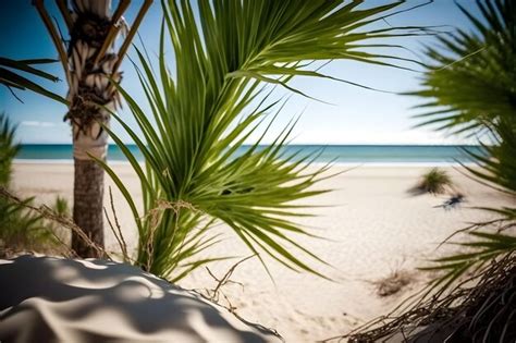 Premium AI Image | Palm trees on the beach with the ocean in the background