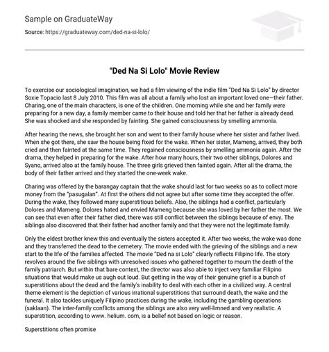 “Ded Na Si Lolo” Movie Review Free Essay Example 930 words | GraduateWay