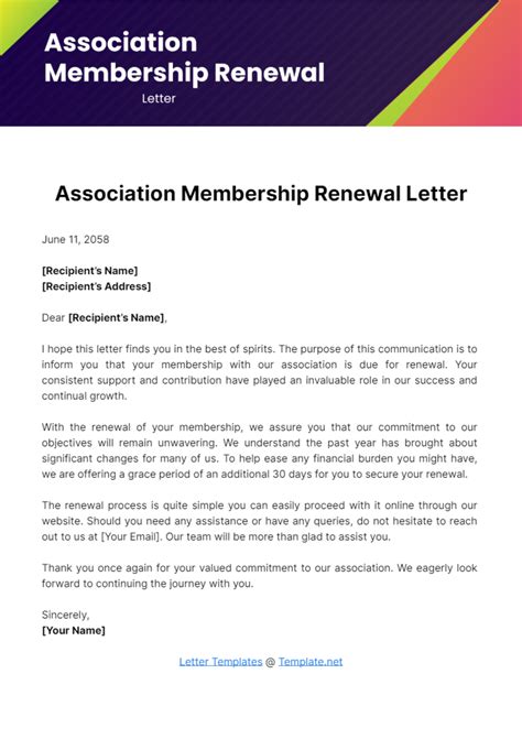 Free Association Membership Renewal Letter Template Edit Online