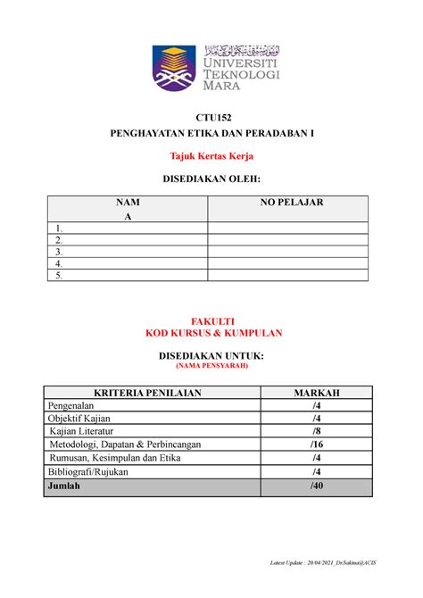 Ctu Cover Dan Isi Kandungan Kertas Kerja T Ctu Penghayatan