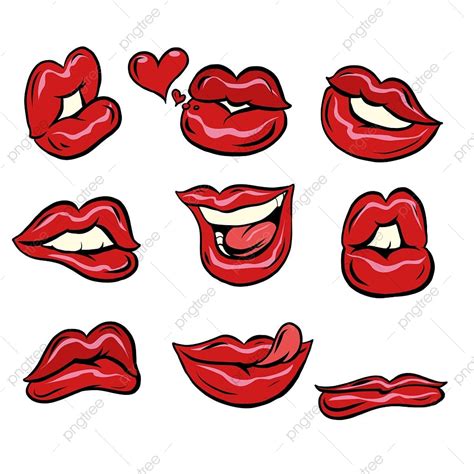 Set Collection Of Red Female Lips Illustration Art Fashion Png And