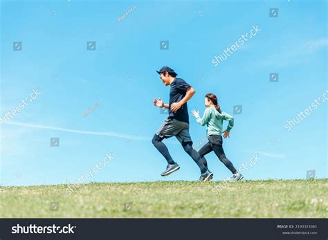 Asian Men Women Running Aerobic Exercise Stock Photo 2193323361