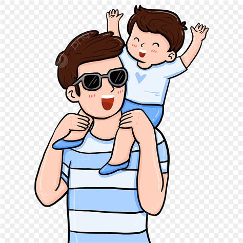 Cartoon Clipart Shows Father Carrying His Son Illustration, 49% OFF