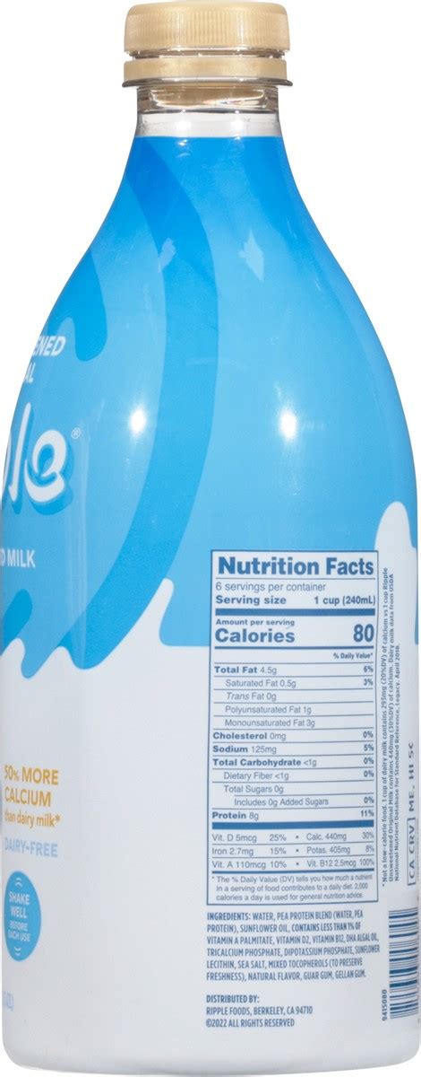 Ripple Dairy Free Unsweetened Original Milk 48 Fl Oz 48 Oz Shipt