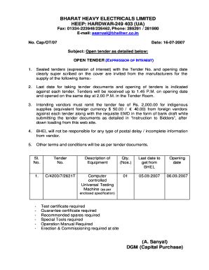 Fillable Online Expression Of Interest Bharat Heavy Electricals Ltd