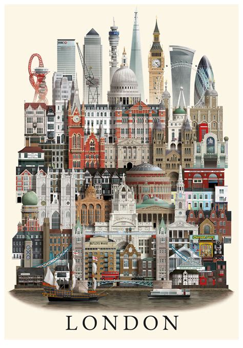 London Poster By Martin Schwartz With Tower Bridge Tate Modern Etc