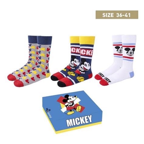 Disney Pack 3 Paires De Chaussettes Mickey Mouse 36 41 Figurine