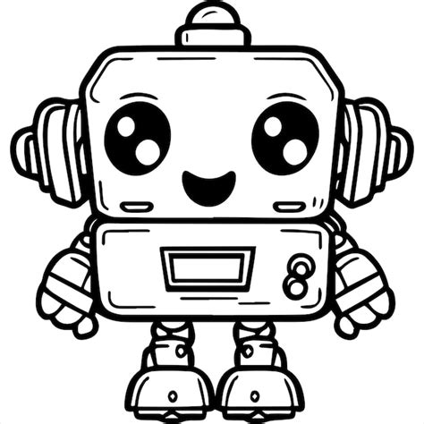 Página para colorear de robots kawaii Vector Premium