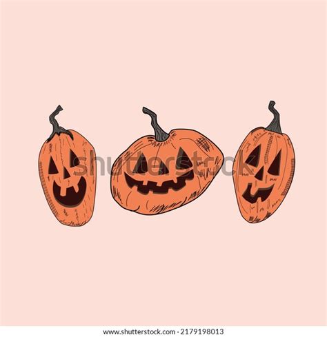 Set Halloween Pumpkins Funny Faces Autumn Stock Illustration 2179198013 ...