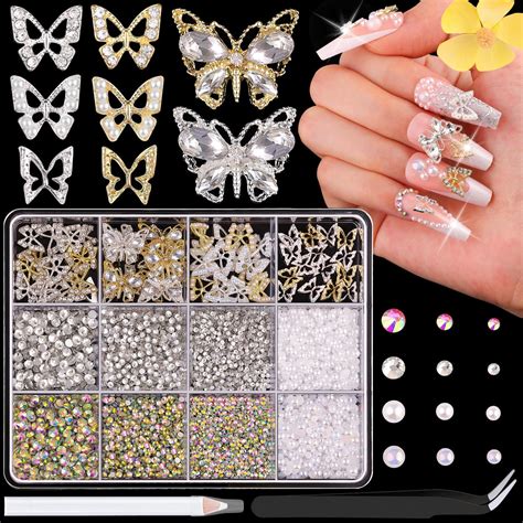 Amazon Pcs Styles D Butterfly Nail Charms And Flatback Gems