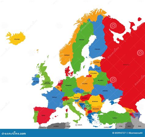 Detailed Vector Political Map Of Europe Stock Vector Illustration Of