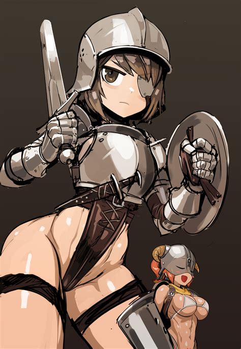 Rule 34 2girls Armor Bikini Brown Eyes Brown Hair Dovakini Eye Patch Female Female Only Helmet