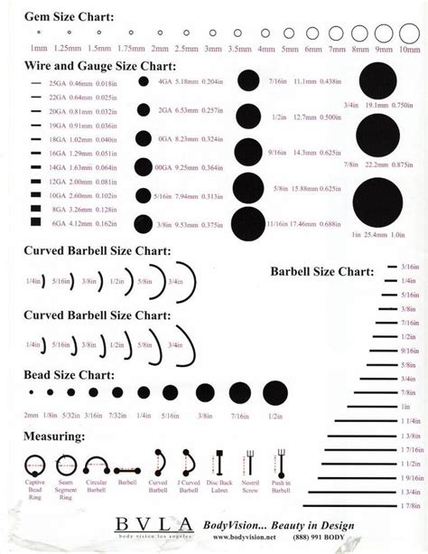 Earring Gauge Chart Actual Size Chart Gauge Piercing Size Ea