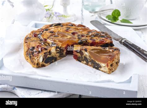 Traditional Australian Christmas Cake With Fruits And Nuts Served As