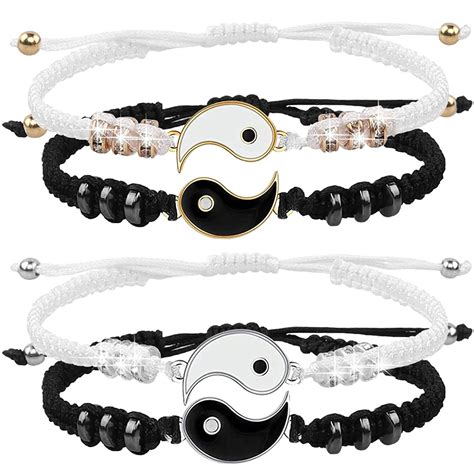 Tai Chi Yin Yang Couple Bracelets Alloy Pendant Adjustable Braid Chain