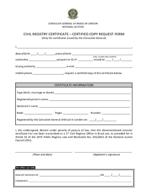 Fillable Online Civil Registry Certificate Certified Copy Request Form Fax Email Print Pdffiller