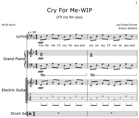 Cry For Me-WIP - Sheet music for Piano, Electric Guitar, Drum Set