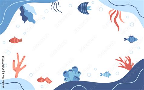 Vetor De Vector Frame With Fishes And Water Plants In Flat Design